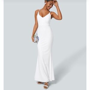 NWT Halara white vneck mermaid maxi dress